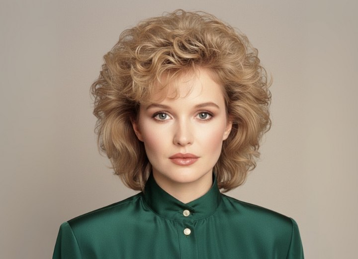 Jaren 80 kapsel met krullen en volume
